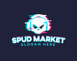 Glitch Skull Headphone logo design