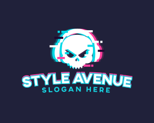 Glitch Skull Headphone logo design