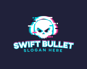 Glitch Skull Headphone logo design