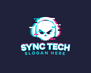 Glitch Skull Headphone logo design