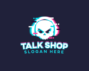 Glitch Skull Headphone logo design