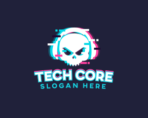 Glitch Skull Headphone logo design