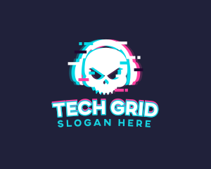 Glitch Skull Headphone logo design