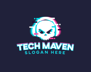 Glitch Skull Headphone logo design