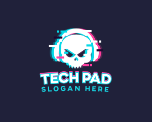 Glitch Skull Headphone logo design