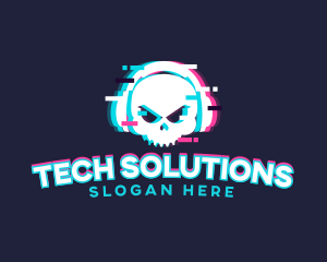 Glitch Skull Headphone logo design