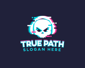 Glitch Skull Headphone logo design