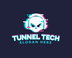 Glitch Skull Headphone logo design