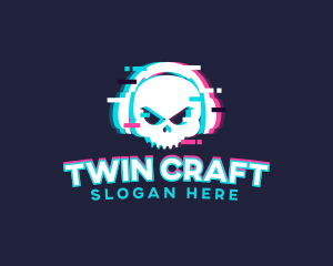 Glitch Skull Headphone logo design