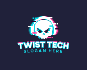 Glitch Skull Headphone logo design