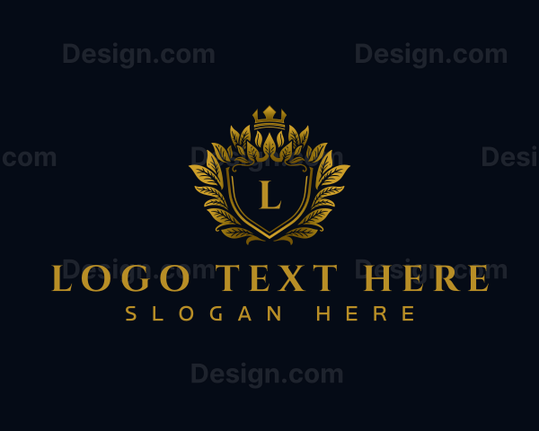 Luxury Crown Leaves Shield Logo