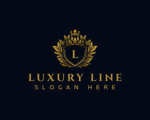 Luxury Crown Leaves Shield logo design