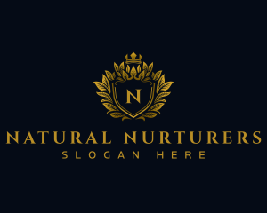 Luxury Crown Leaves Shield logo design