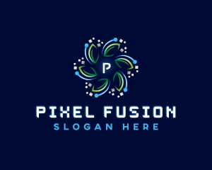 Pixel Leaf Circuit logo design