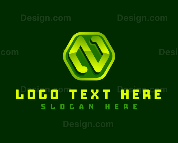 Tech Hexagon Letter N Logo