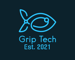 Blue Circuit Tech Fish logo design