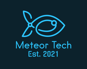 Blue Circuit Tech Fish logo design