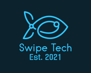 Blue Circuit Tech Fish logo design