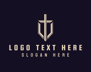 Sword Shield Letter T logo