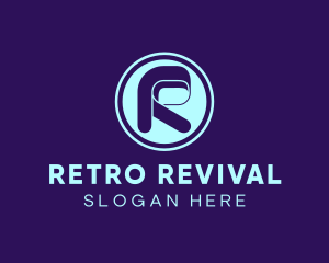 Retro Technology Circle Letter R logo design