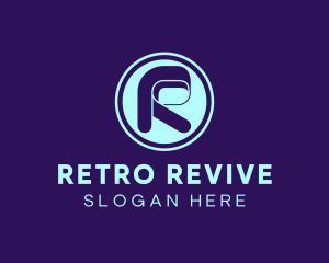 Retro Technology Circle Letter R logo design