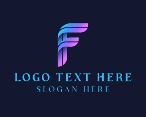 Gradient 3D Ribbon Line Letter F logo