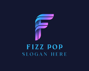 Gradient 3D Ribbon Line Letter F logo design