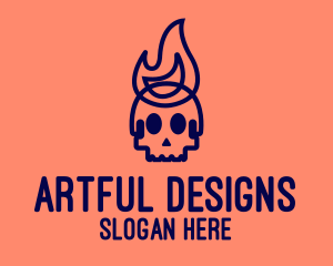 Blue Flame Skull logo design