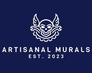 Skull Mechanic Wing logo design