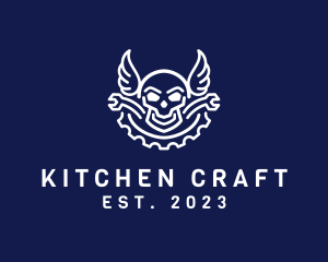 Skull Mechanic Wing logo design