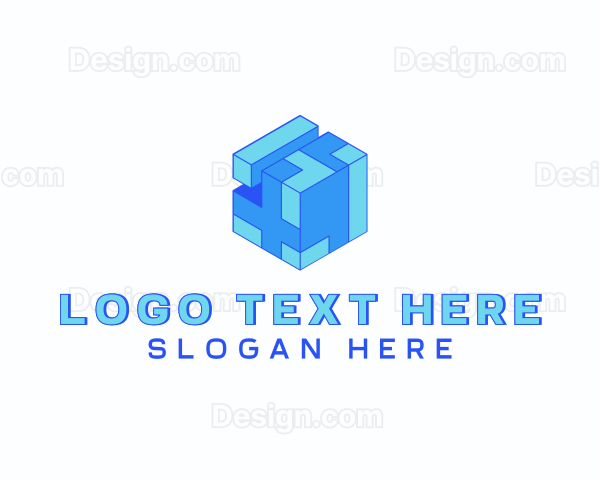 Tech Cube Puzzle Block Logo