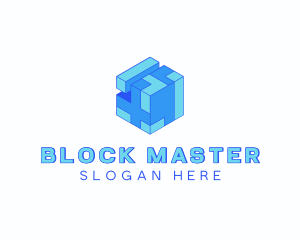 Tech Cube Puzzle Block logo design