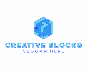 Tech Cube Puzzle Block logo design