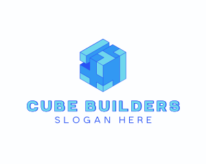 Tech Cube Puzzle Block logo design