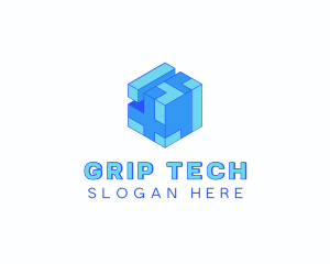 Tech Cube Puzzle Block logo design