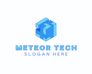 Tech Cube Puzzle Block logo design