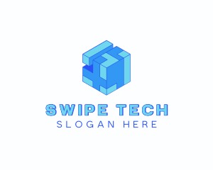 Tech Cube Puzzle Block logo design