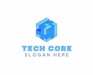 Tech Cube Puzzle Block logo design