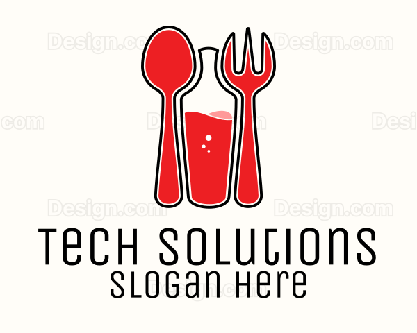 Red Spoon Bottle Fork Logo