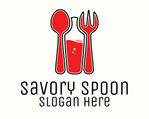 Red Spoon Bottle Fork logo design