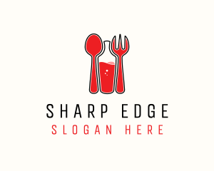 Red Spoon Bottle Fork logo design