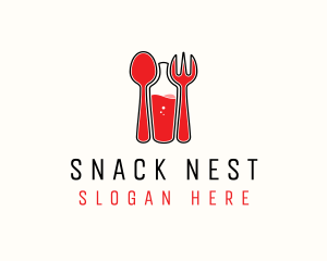 Red Spoon Bottle Fork logo design