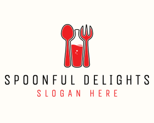 Red Spoon Bottle Fork logo design