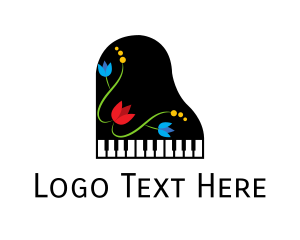 Piano - Floral Piano Music logo design