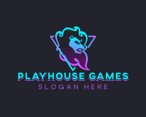 Neon Gaming Lion logo design