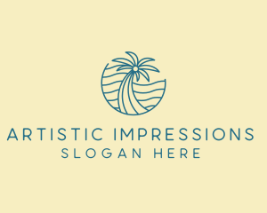 Tropical Palm Tree Monoline logo design