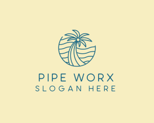 Tropical Palm Tree Monoline logo design