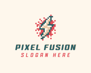 Thunder Lightning Pixel logo design