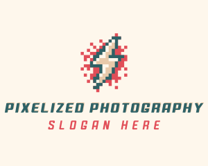 Thunder Lightning Pixel logo design