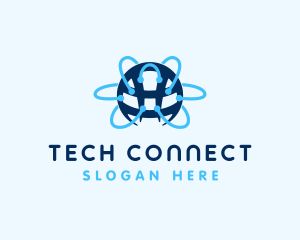 Tech Network Globe Connection logo design